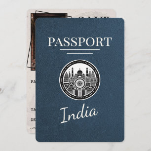 Navy Blue India Passport Bewaar de datum Save The Date