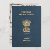 Navy Blue India Passport Bewaar de datum Save The Date (Voorkant / Achterkant)