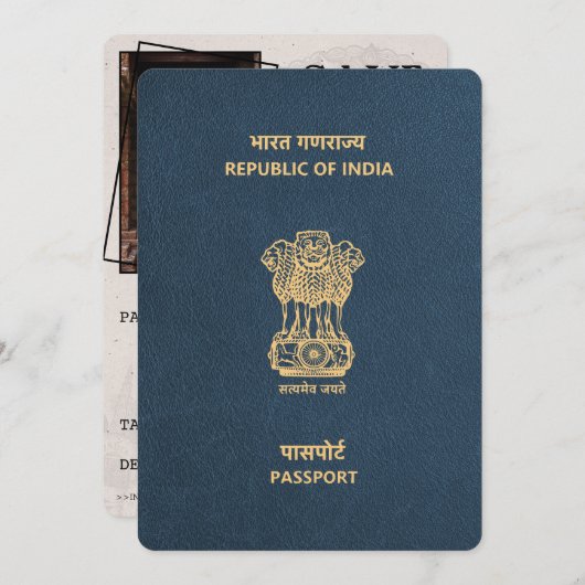Navy Blue India Passport Bewaar de datum Save The Date (Voorkant / Achterkant)