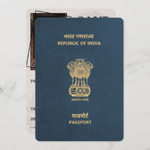Navy Blue India Passport Bewaar de datum Save The Date