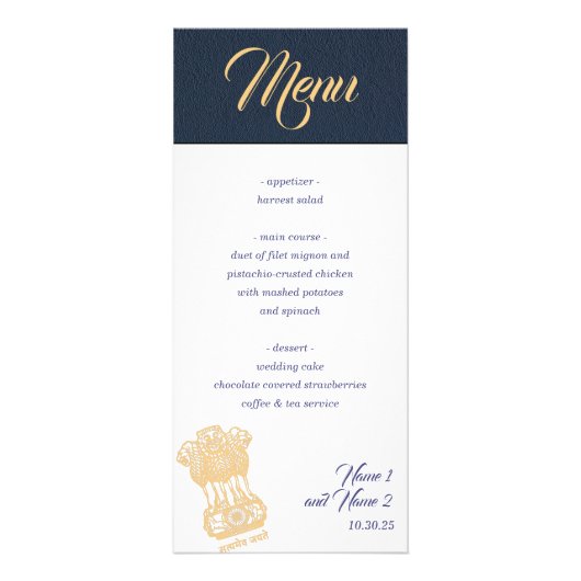 Navy Blue India Passport Menu (Voorkant)