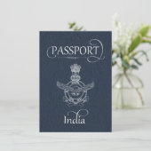 Navy Blue India Passport Save the Date Card (Staand voorkant)