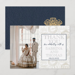 Navy Blue India trouwfoto dank u Bedankkaart