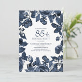 Navy Blue Indigo Bladeren 85e Verjaardag Kaart (Staand voorkant)