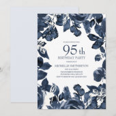 Navy Blue Indigo Bladeren 95e Verjaardag Kaart (Voorkant / Achterkant)