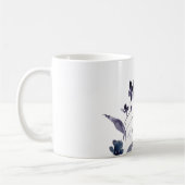 Navy blue indigo floral flower waterverf koffiemok (Links)