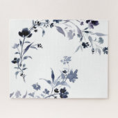 Navy blue indigo floral flower waterverf legpuzzel (Horizontaal)