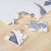 Navy blue indigo floral flower waterverf legpuzzel (Zijkant)