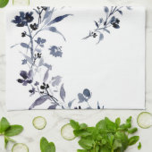Navy blue indigo floral flower waterverf theedoek (Gevouwen)