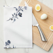 Navy blue indigo floral flower waterverf theedoek (Quarter Fold)