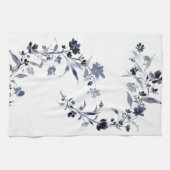 Navy blue indigo floral flower waterverf theedoek (Horizontaal)