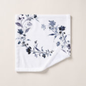 Navy blue indigo floral flower waterverf Towel Bad Handdoek (Wasdoekje)