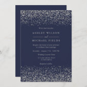 Navy Blue Indigo Silver Glitter Modern Wedding Kaart (Voorkant / Achterkant)