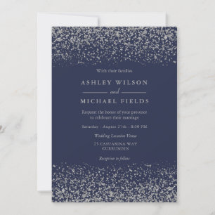Navy Blue Indigo Silver Glitter Modern Wedding Kaart