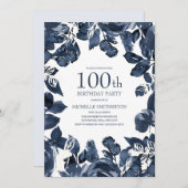Navy Blue Indigo verlaat 100th Birthday Kaart (Voorkant / Achterkant)