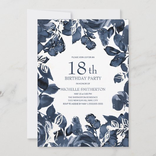 Navy Blue Indigo verlaat 18th Birthday Kaart (Voorkant)