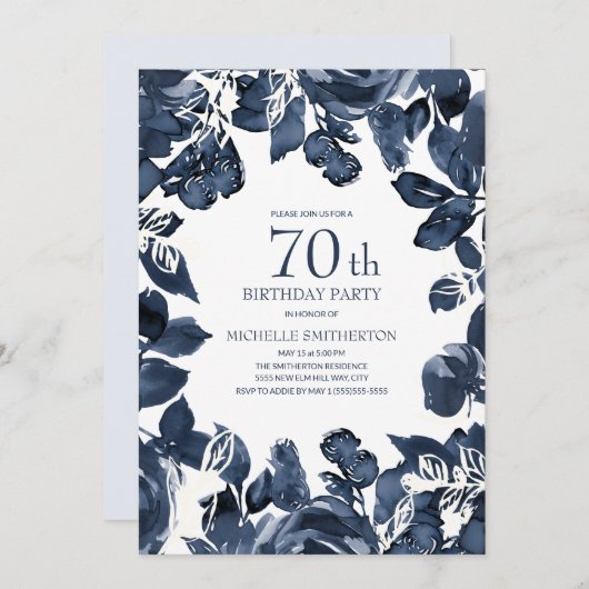 Navy Blue Indigo verliest 70th Birthday Kaart (Voorkant / Achterkant)