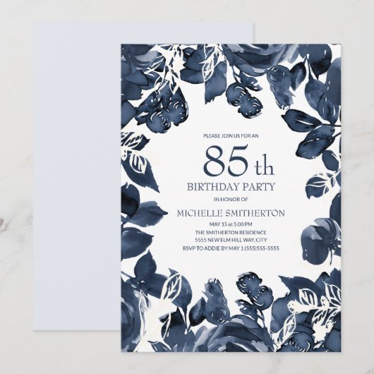 Navy Blue Indigo verliest 85th Birthday Kaart (Voorkant / Achterkant)