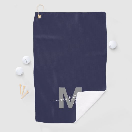Navy Blue Initiaal Naam Monogram Golfhanddoek (Insitu)