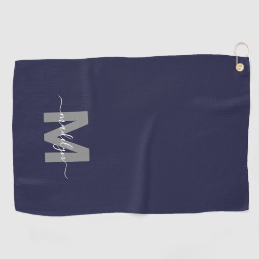 Navy Blue Initiaal Naam Monogram Golfhanddoek (Horizontaal)