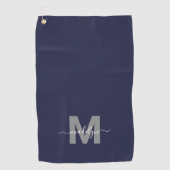 Navy Blue Initiaal Naam Monogram Golfhanddoek (Voorkant)