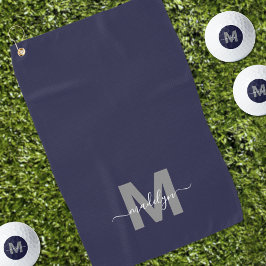 Navy Blue Initiaal Naam Monogram Golfhanddoek