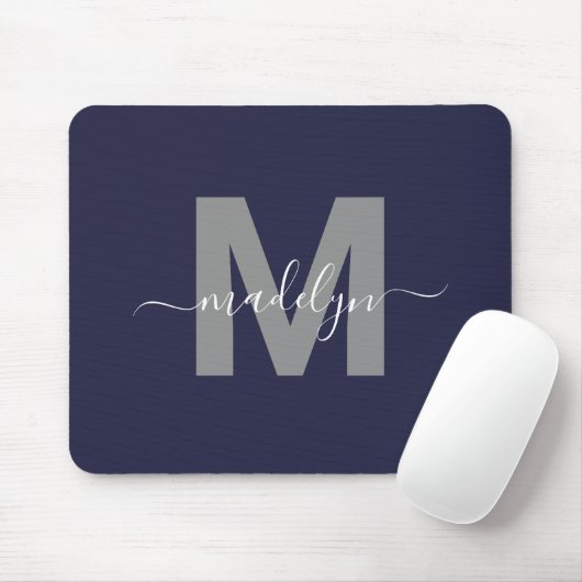 Navy Blue Initiaal Naam Monogram Muismat (Met muis)