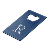 Navy Blue Initiaal Roestvrij stalen flesopening Creditkaart Flessenopener (Voorkant Gekanteld)