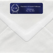 Navy Blue initialen krans bruiloft retour adres Etiket