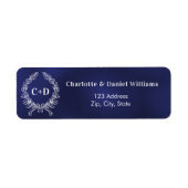 Navy Blue initialen krans bruiloft retour adres Etiket (Voorkant)