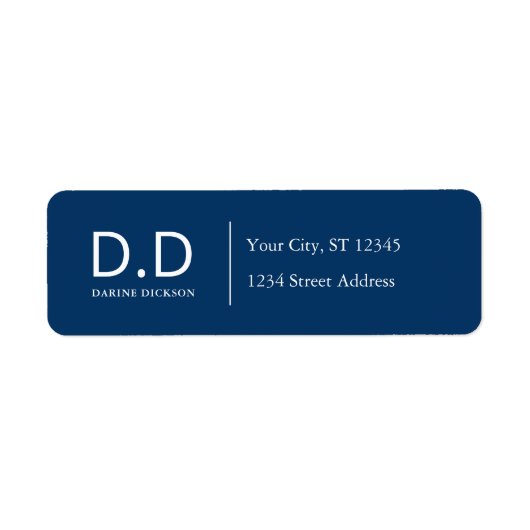 Navy Blue Initialen Monogram Retouradres Etiket (Voorkant)