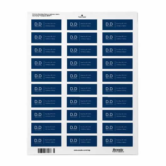 Navy Blue Initialen Monogram Retouradres Etiket (Full Sheet)
