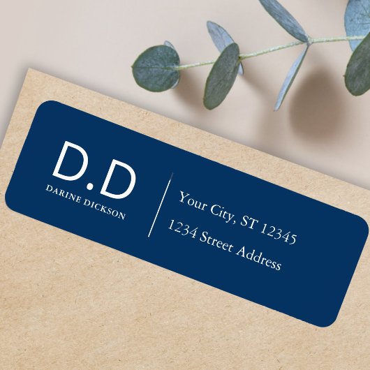 Navy Blue Initialen Monogram Retouradres Etiket