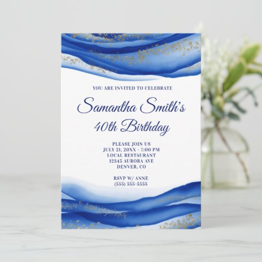 Navy Blue Ink Gold Flakes Geode 40e verjaardag Kaart (Staand voorkant)