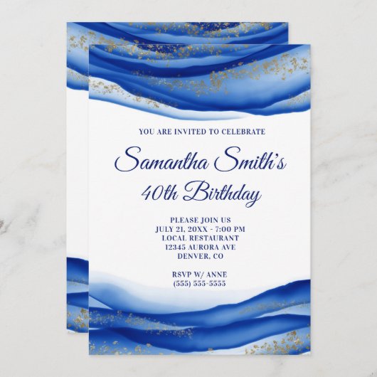 Navy Blue Ink Gold Flakes Geode 40e verjaardag Kaart (Voorkant / Achterkant)