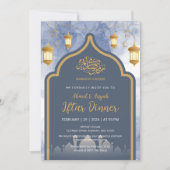 Navy Blue Ink & Gold Frame Iftar Invitation Kaart (Voorkant)