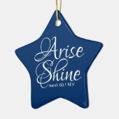Navy Blue Inspirerend Arise en Shine Christelijk Keramisch Ornament (Links)