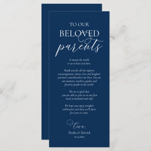 Navy Blue, inwendige plaatsinstelling Hartelijk da Programmakaart (Voorkant / Achterkant)