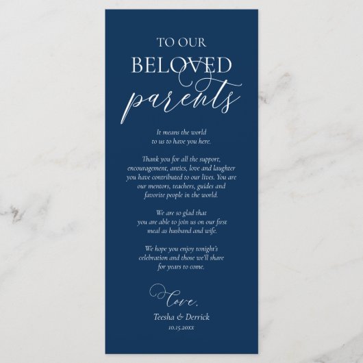 Navy Blue, inwendige plaatsinstelling Hartelijk da Programmakaart (Voorkant)