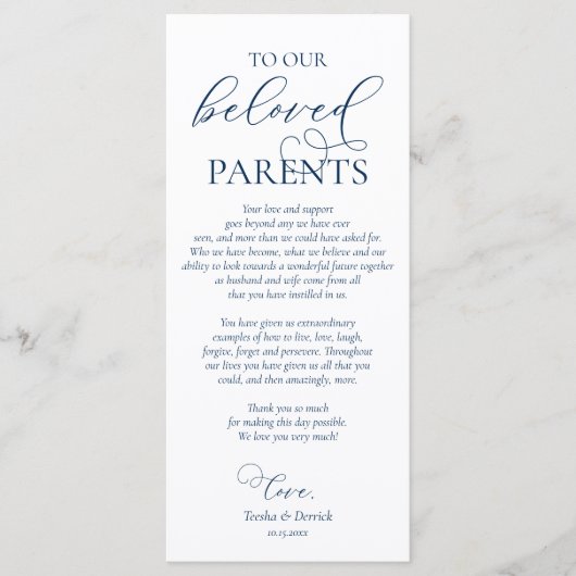 Navy Blue, inwendige plaatsinstelling Hartelijk da Programmakaart (Voorkant)