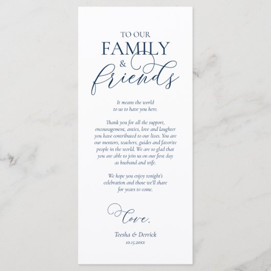 Navy Blue, inwendige plaatsinstelling Hartelijk da Programmakaart (Voorkant)