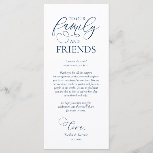 Navy Blue, inwendige plaatsinstelling Hartelijk da Programmakaart (Voorkant)