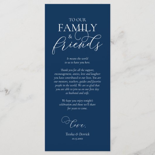 Navy Blue, inwendige plaatsinstelling Hartelijk da Programmakaart (Voorkant)