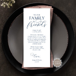 Navy Blue, inwendige plaatsinstelling Hartelijk da Programmakaart