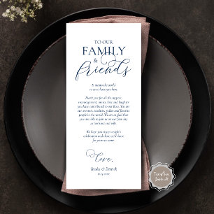 Navy Blue, inwendige plaatsinstelling Hartelijk da Programmakaart