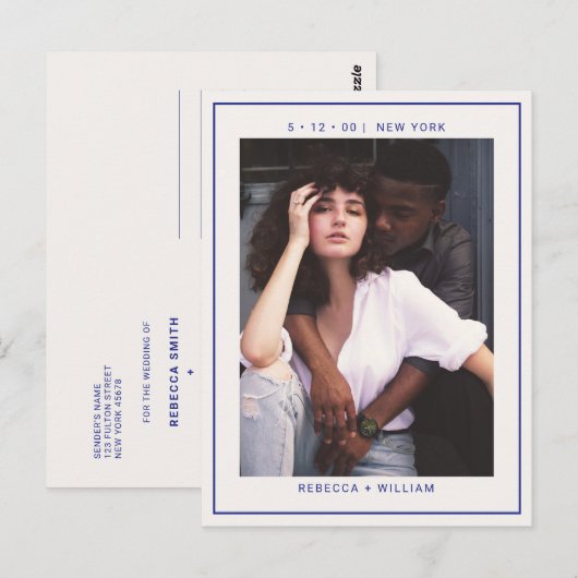 Navy blue iory, simpele fotobruiloft, behalve de d briefkaart (Voorkant / Achterkant)