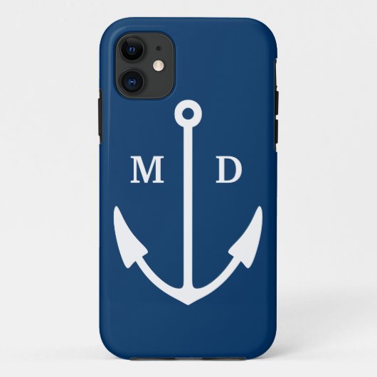 Navy blue iPhone case met bootankermonogram (Achterkant)