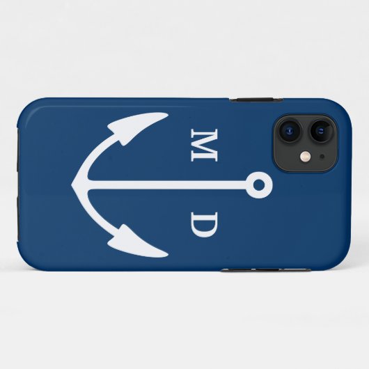 Navy blue iPhone case met bootankermonogram (Achterkant (horizontaal))