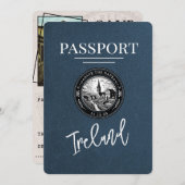 Navy Blue Ireland Passport Bewaar de datum Save The Date (Voorkant / Achterkant)