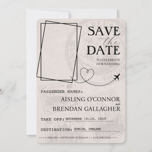 Navy Blue Ireland Passport Bewaar de datum Save The Date (Achterkant)